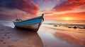 Beach, Boat, Dawn in coastal morning Royalty Free Stock Photo