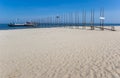 Beach and a boat at a ferry on Texel island