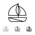 Beach, Boat, Ship Bold and thin black line icon set Royalty Free Stock Photo