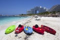 Beach and boats in Cancun hotel area, Mexico