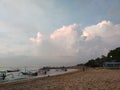 beach with boats leaning in the afternoon