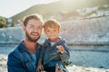 Beach bonding with my boy. a young Father and son spending quality time at the beach. Royalty Free Stock Photo