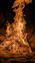 Beach Bonfire Burning Bright in the Darkness of Night. Monterey, CA Royalty Free Stock Photo