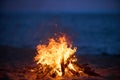 Beach Bonfire selective focus with Beautiful Sunset or sunrise nobody Royalty Free Stock Photo