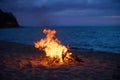 Beach Bonfire selective focus with Beautiful Sunset or sunrise nobody Royalty Free Stock Photo