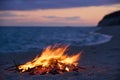 Beach Bonfire selective focus with Beautiful Sunset or sunrise nobody Royalty Free Stock Photo