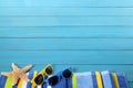 Summer beach background border sunglasses copy space Royalty Free Stock Photo