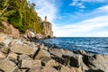 A Beach of Boulders Stands Before Split Rock Lighthouse Royalty Free Stock Photo