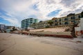 Beach buildings seawalls damaged by heavy surf from Hurricane Nicole Daytona Beach Florida Royalty Free Stock Photo