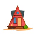 Beach Bungalow on Coast of Tropical Sea, Beach Wooden Hut for Summer Vacation Vector Illustration