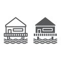 Beach bungalow line and glyph icon, seaside and hut, beach house sign, vector graphics, a linear pattern on a white