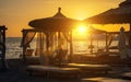 Beach cabana beds and sun loungers