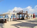 Beach cabanas on a white sandy beach Royalty Free Stock Photo