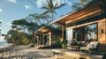 The beach cabins equipped with energyefficient solar systems provide a comfortable and sustainable stay for guests Royalty Free Stock Photo