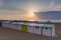 Beach cabins North Sea Sunset Blankenberge, Flanders, Belgium