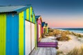 Beach cabins at sunset on Chelsea beach, Victoria, Australia