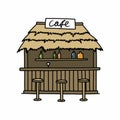 Beach cafe doodle icon, vector color illustration