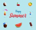 Beach cafe vector banner template. Sweet summertime desserts, watermelon, ice cream, cherries. Summer cocktails, alcohol Royalty Free Stock Photo