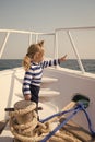 Beach is calling and we must go. Baby boy enjoy vacation sea cruise ship. Child sailor. Boy sailor travelling sea. Boy