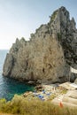 Beach on Capri Island near Faraglioni rocks, Campania, Italy