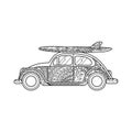 Stylized Beach Car Zentangle Art