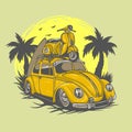 Beach car illustration for company, store label, t-shirt print Royalty Free Stock Photo