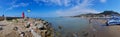 The beach of Castiglione della Pescaia with lighthouses and castle, Tuscany, Italy Royalty Free Stock Photo