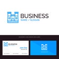 Beach, Castle, Sand Castle Blue Business logo and Business Card Template. Front and Back Design