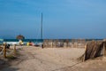 Beach and catamaran in Can Picafort, Spain Royalty Free Stock Photo