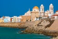 Beach and Cathedral in Cadiz, Andalusia, Spain