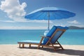 Beach Chair with Blue Umbrella for Summer Relaxation