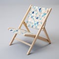Photorealistic Wooden Deck Chair With Blue Triangle Print