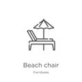 beach chair icon vector from furnitures collection. Thin line beach chair outline icon vector illustration. Outline, thin line