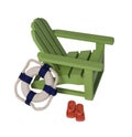 Beach chair with Life Preserver and Sandals Royalty Free Stock Photo