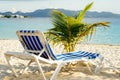 Beach chair on Rendez-vous beach in Anguilla, with a view of St Martin island