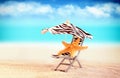 Beach chair with starfish under umbrella on the beach Royalty Free Stock Photo