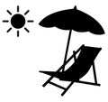beach chair with sun icon. beach seating sign. chaise longue and parasol. beach chair logo. flat style