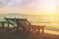 Beach chair sunset sea sky beautiful relax view in summer season quiet and calm