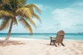 Beach chair on tropical sand beach with palm tree. 3D Rendering, Chairs on the sandy beach near the sea. Summer holiday and Royalty Free Stock Photo