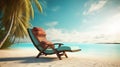 beach chair tucked under the comforting shade of a swaying coconut tree Royalty Free Stock Photo