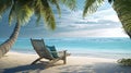 beach chair tucked under the comforting shade of a swaying coconut tree Royalty Free Stock Photo