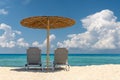 Beach chair with umbrella with blue sky