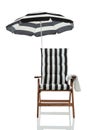 Beach chair with umbrella front view