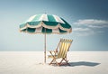 Beach chair and umbrella on the sand against blue sky with clouds generative ai Royalty Free Stock Photo