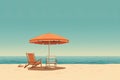 Beach chair and umbrella on the sand. 3D illustration, AI Generated Royalty Free Stock Photo