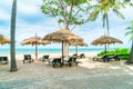 beach chair and umbrella with sea beach background Royalty Free Stock Photo