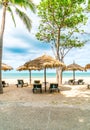 beach chair and umbrella with sea beach background Royalty Free Stock Photo