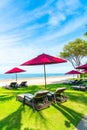 beach chair and umbrella with sea beach background Royalty Free Stock Photo