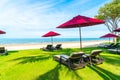 beach chair and umbrella with sea beach background Royalty Free Stock Photo