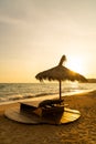 Beach chair and umbrella with sea beach background Royalty Free Stock Photo